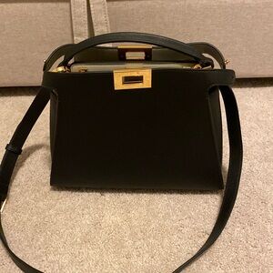 FENDI Peekaboo Essentially Bag in Black Calfskin Leather